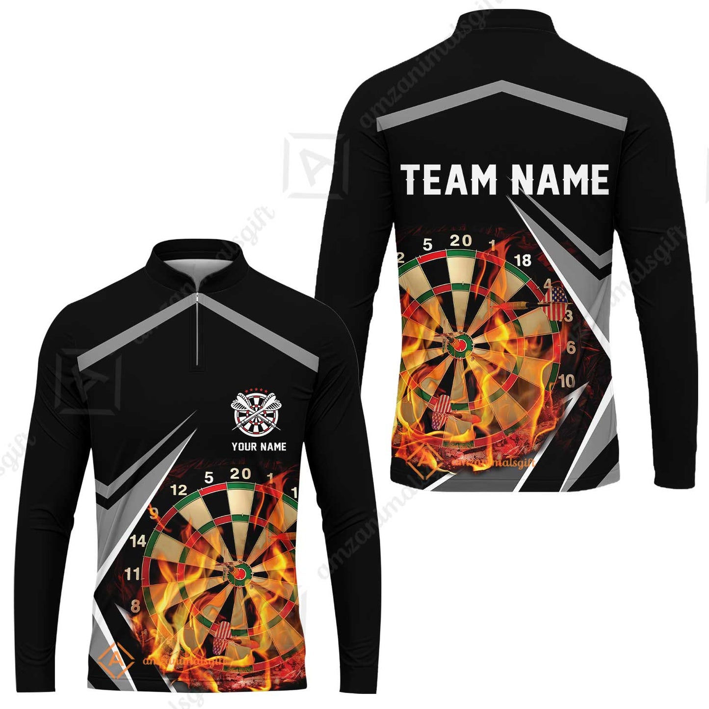 Customized Darts Team Long Sleeve Jersey, Dartboard In Flame Shirt Personalized Name And Team Name For Darts League, Darts Team
