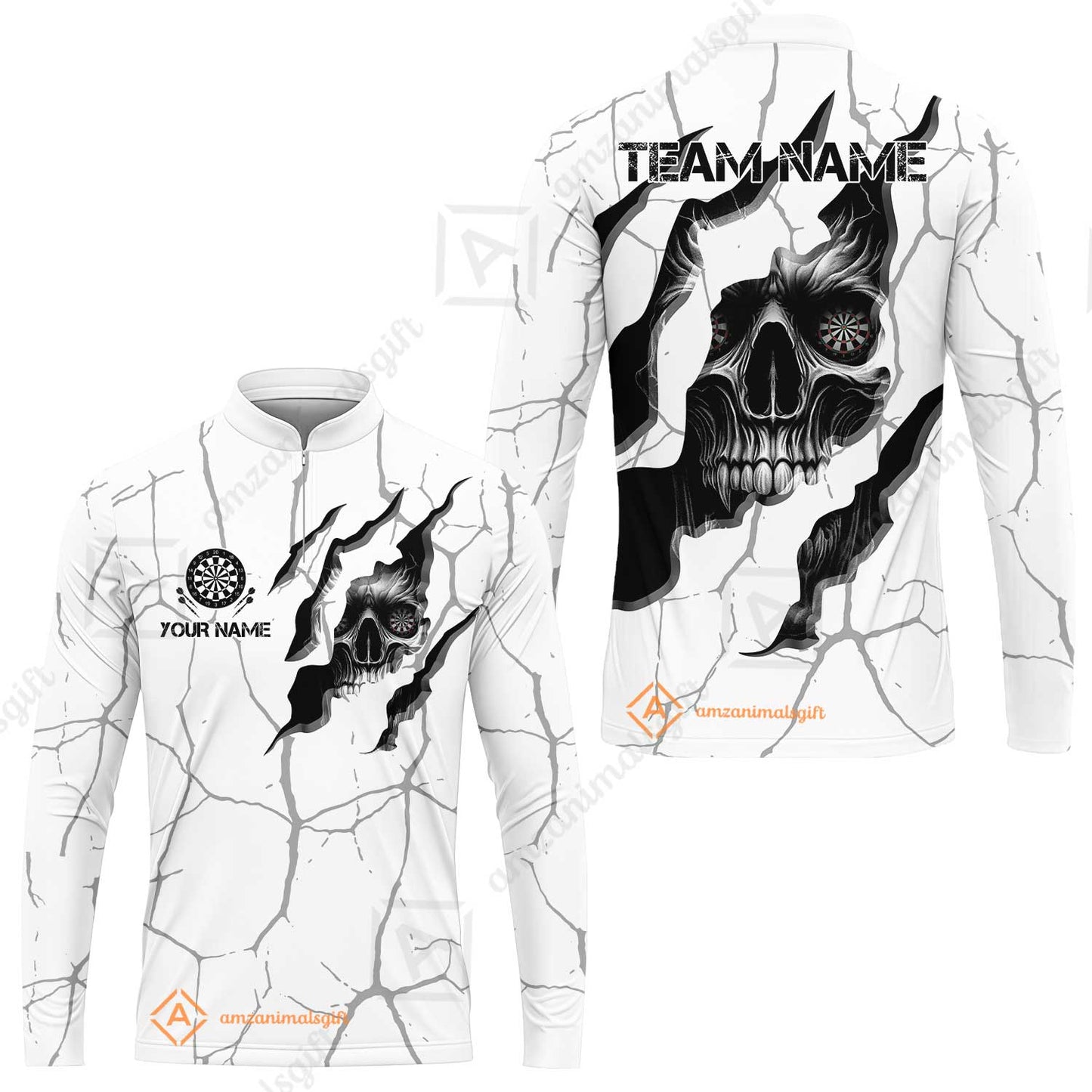 Customized Darts Long Sleeve Jersey, Torn-Up Skull Dartboard Eyes Darts Team Style Long Sleeve Jersey for Players, Jersey for Darts Players