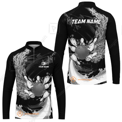 Personalized Bowling Team Long Sleeve Jersey Breath Of Flaming Bowling Ball And Pins Multicolor Custom Name, Team Name For Bowlers