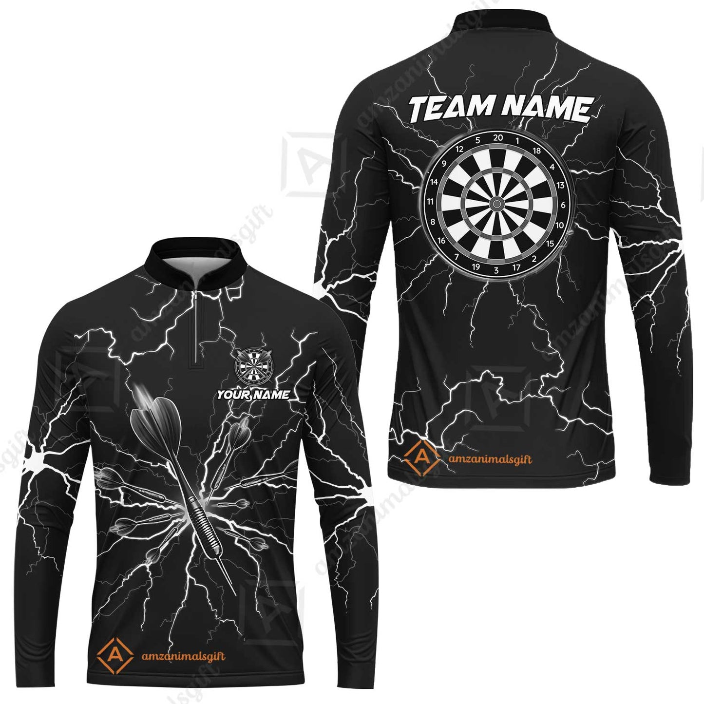 Custom Thunder Lightning Darts Quarter Men Polo Team Shirts,  Custom Darts Team Jerseys Uniform, Personalized Name And Team Name