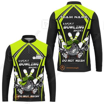 Customized Bowling Team Long Sleeve Jersey, Lucky Bowling Shirt Do Not Wash Bowling Ball Aiming Guns, Personalized Name Bowling Shirt