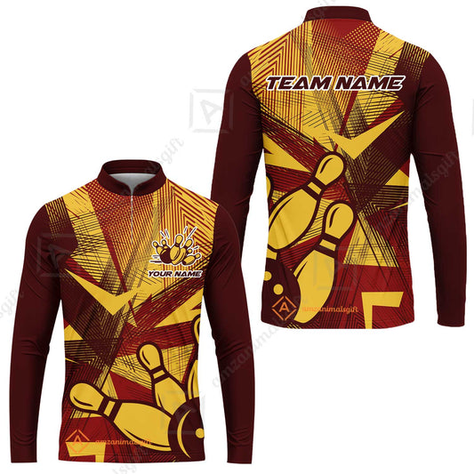 Customized Bowling Long Sleeve Jersey, Bowling Ball And Pins Esports Pattern Long Sleeve Jersey Uniform For Bowlers