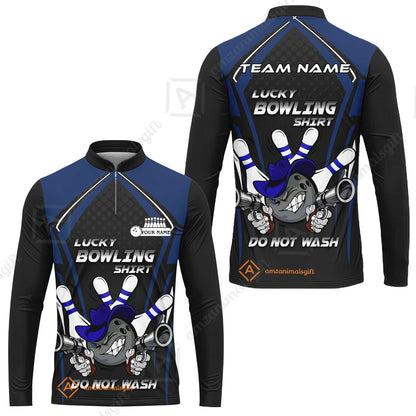Customized Bowling Team Long Sleeve Jersey, Lucky Bowling Shirt Do Not Wash Bowling Ball Aiming Guns, Personalized Name Bowling Shirt