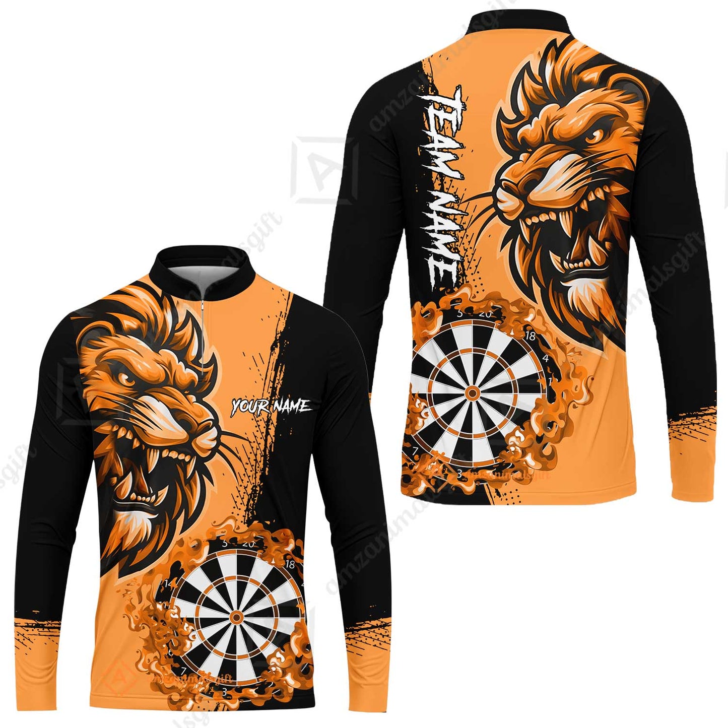 Custom Turquoise Funny Darts Team Unisex Polo Shirts, Darts uniforms Flame Lion Pattern Personalized Name And Team Name