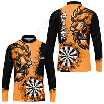 Custom Turquoise Funny Darts Team Unisex Polo Shirts, Darts uniforms Flame Lion Pattern Personalized Name And Team Name