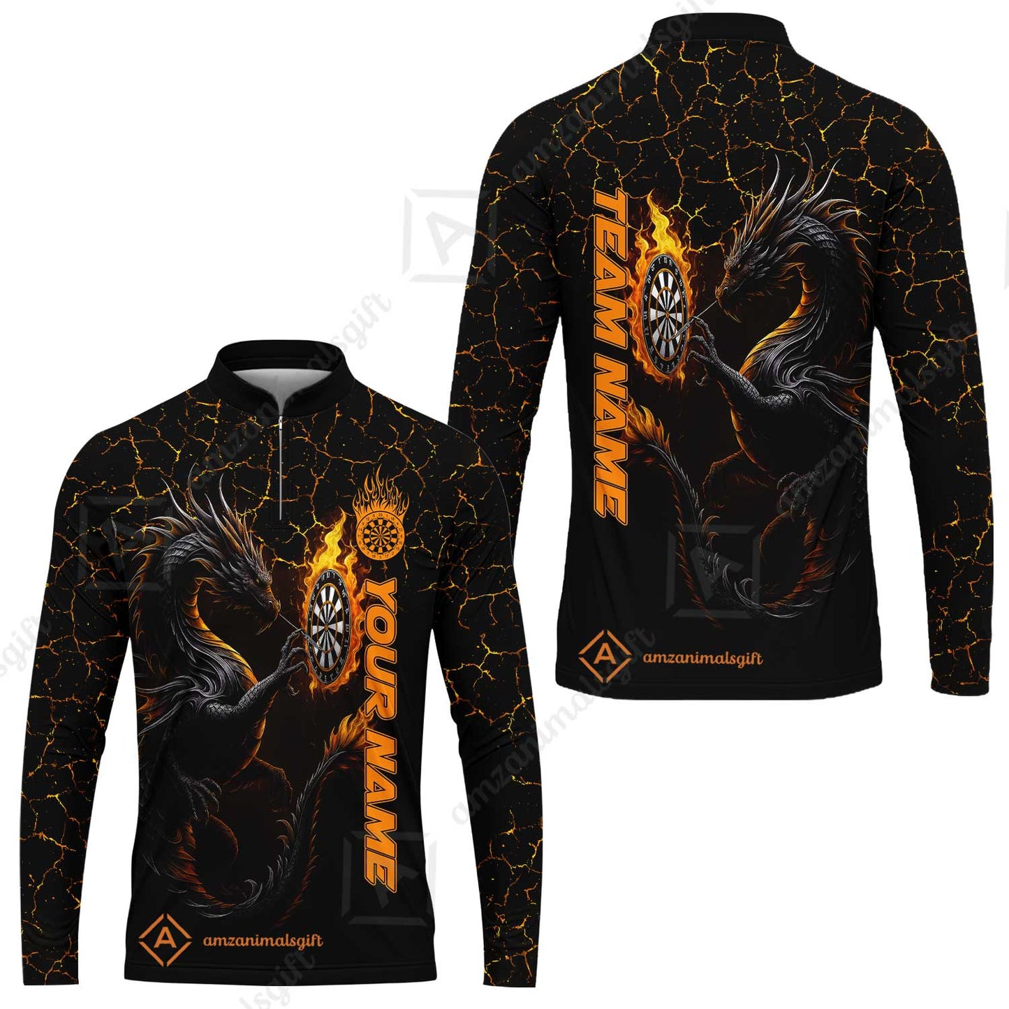 Customized Darts Long Sleeve Jersey, Big Dragon Dartboard Flame Darts Team Style Long Sleeve Jersey for Players, Jersey for Darts Players