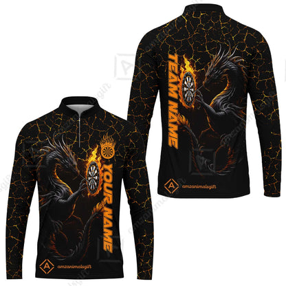 Customized Darts Long Sleeve Jersey, Big Dragon Dartboard Flame Darts Team Style Long Sleeve Jersey for Players, Jersey for Darts Players