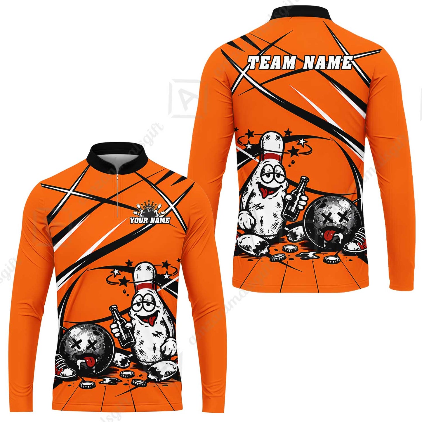 Custom Bowling Jersey Polo Shirt, Drunk Bowling Pin And Ball, Custom Bowling Jersey Team Shirt For Players With Name & Team Name