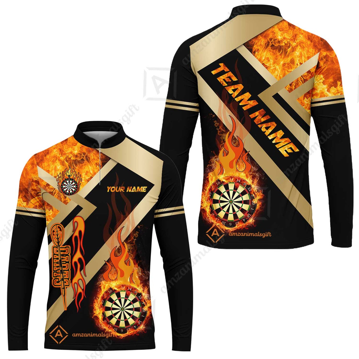 Customized Darts Long Sleeve Jersey, Darts Dartboard Fire Flame Multicolor Jersey For Darts Players, Custom Team Darts