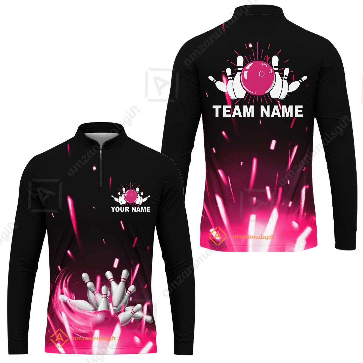 Custom Bowling Team Jerseys Polo Shirts, Bowling uniforms Flame Bowling Ball And Pins Short Sleeve Polo For Men Women Bowlers