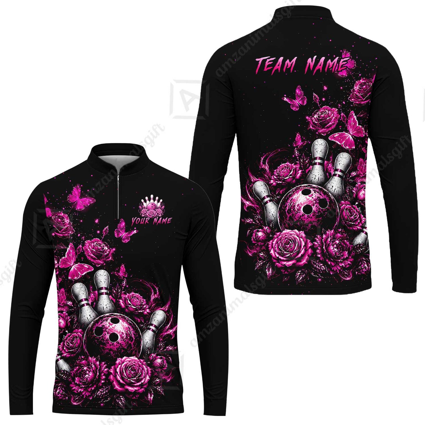 Custom Bowling Jersey Polo Shirt, Gothic Rose Bowling, Custom Bowling Jersey Team Shirt For Players With Name & Team Name