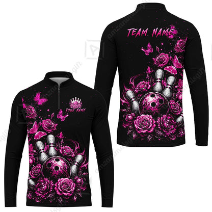 Custom Bowling Jersey Polo Shirt, Gothic Rose Bowling, Custom Bowling Jersey Team Shirt For Players With Name & Team Name