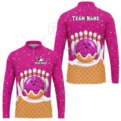Custom Bowling Jersey Polo Shirt, Bowling Sprinkles Ice Cream Cone, Personalized Name & Team Name