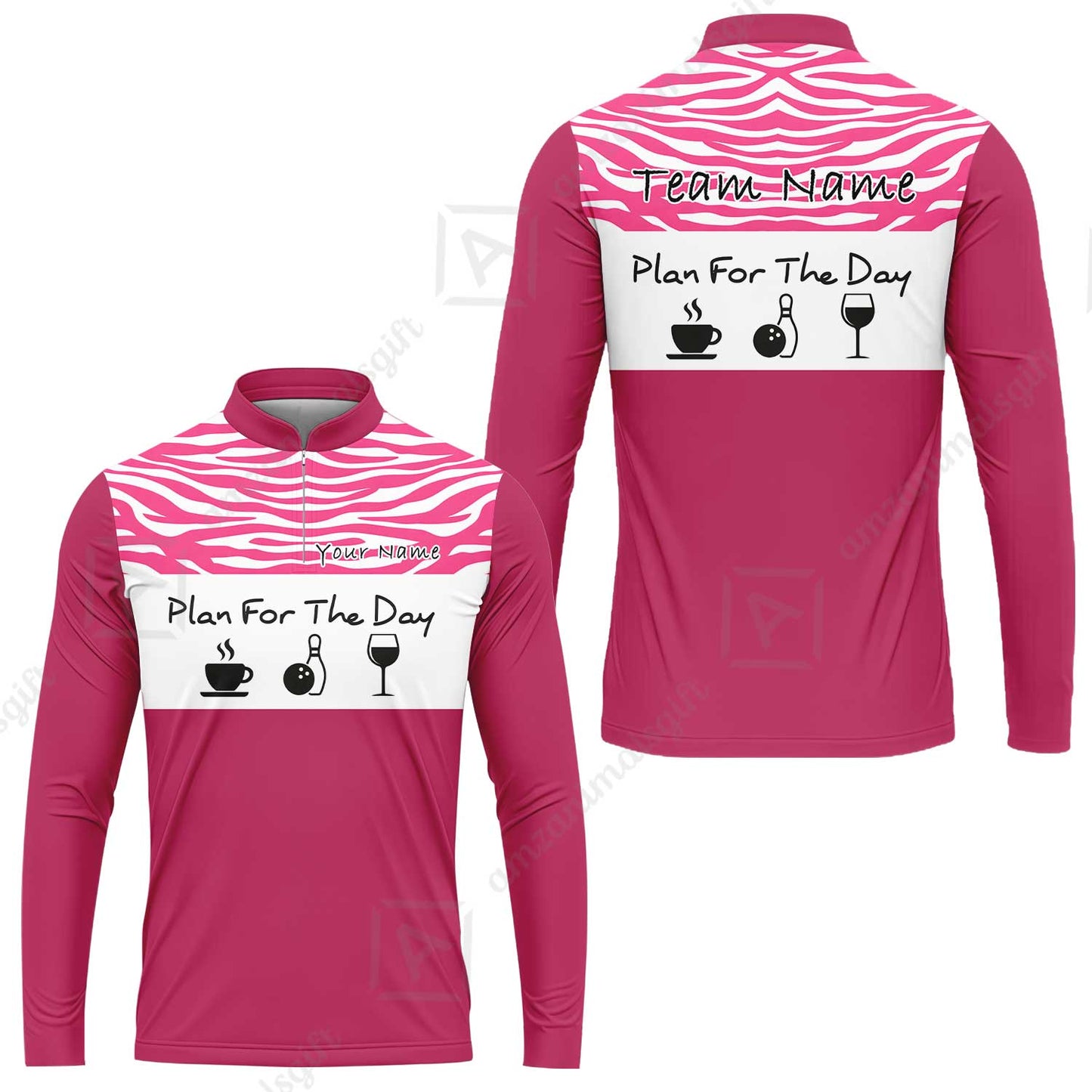 Custom Bowling Jersey Polo Shirt, Pink Zebra Pattern Bowling, Custom Bowling Jersey Team Shirt For Players With Name & Team Name