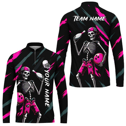 Customized Bowling Shirt, Bad Boy Skeleton Bowler, Personalized Polo Shirt For Players With Name & Team Name