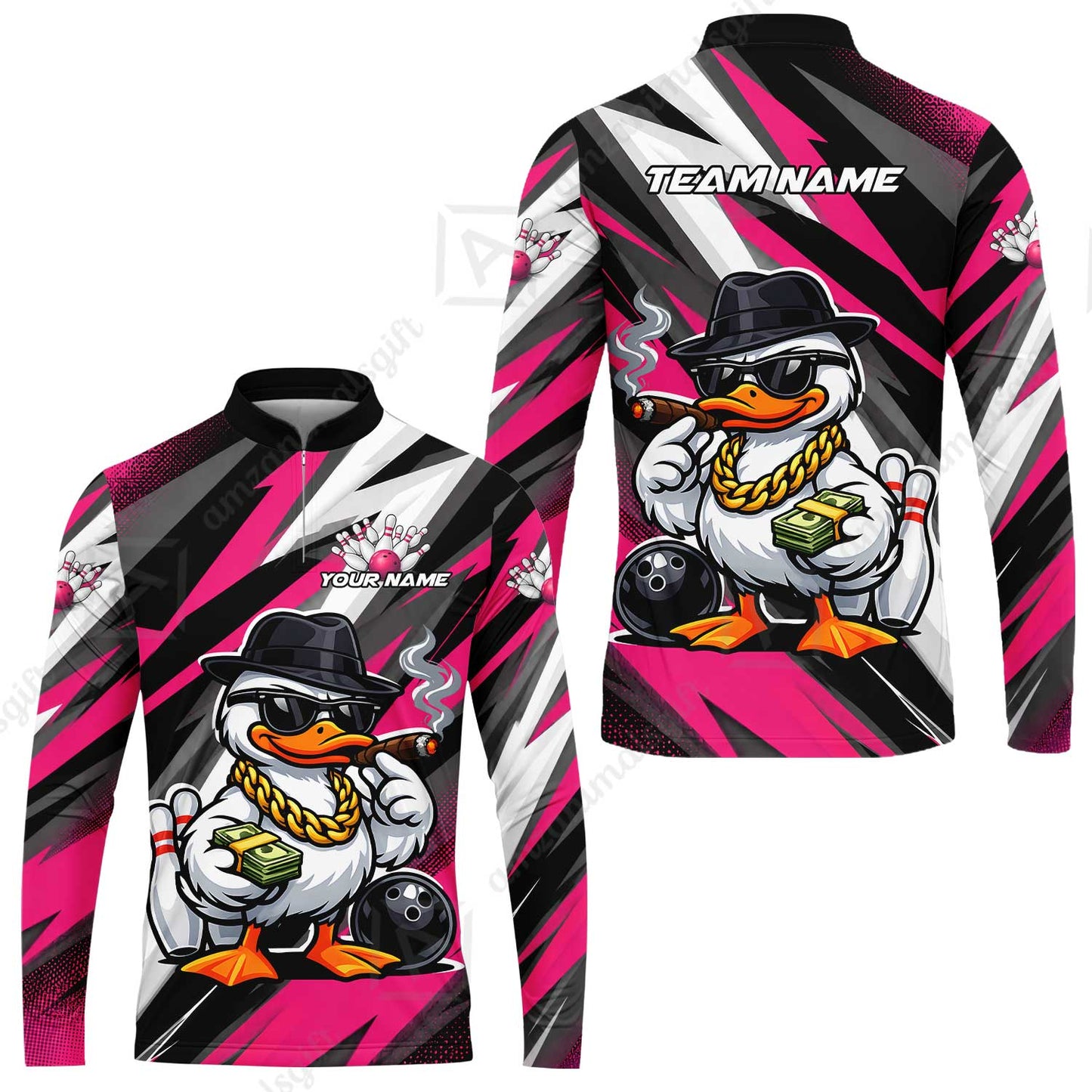 Custom Bowling Jersey Polo Shirt, Boss Hustle Duck Gangster Style, Custom Bowling Jersey Team Shirt For Players With Name and Team Name