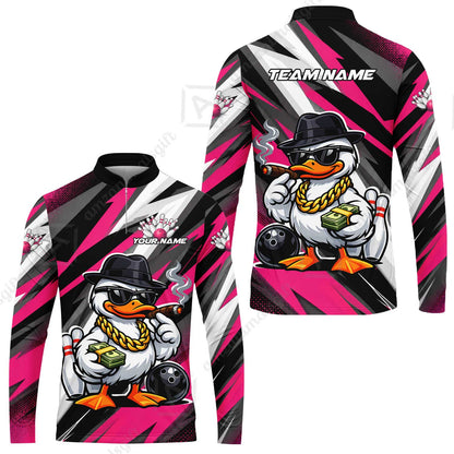 Custom Bowling Jersey Polo Shirt, Boss Hustle Duck Gangster Style, Custom Bowling Jersey Team Shirt For Players With Name and Team Name