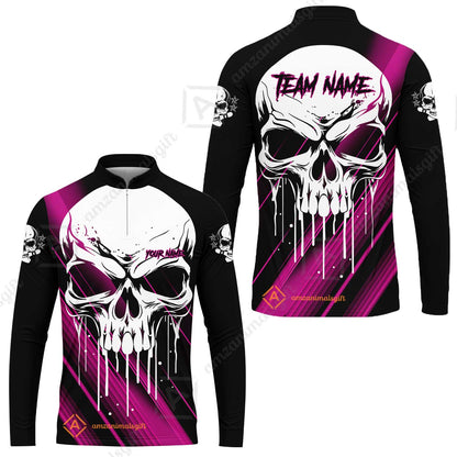 Customized Bowling Polo, Blue Skull Bowling Creepy Style Bowling jerseys Custom Name And Team Shirt