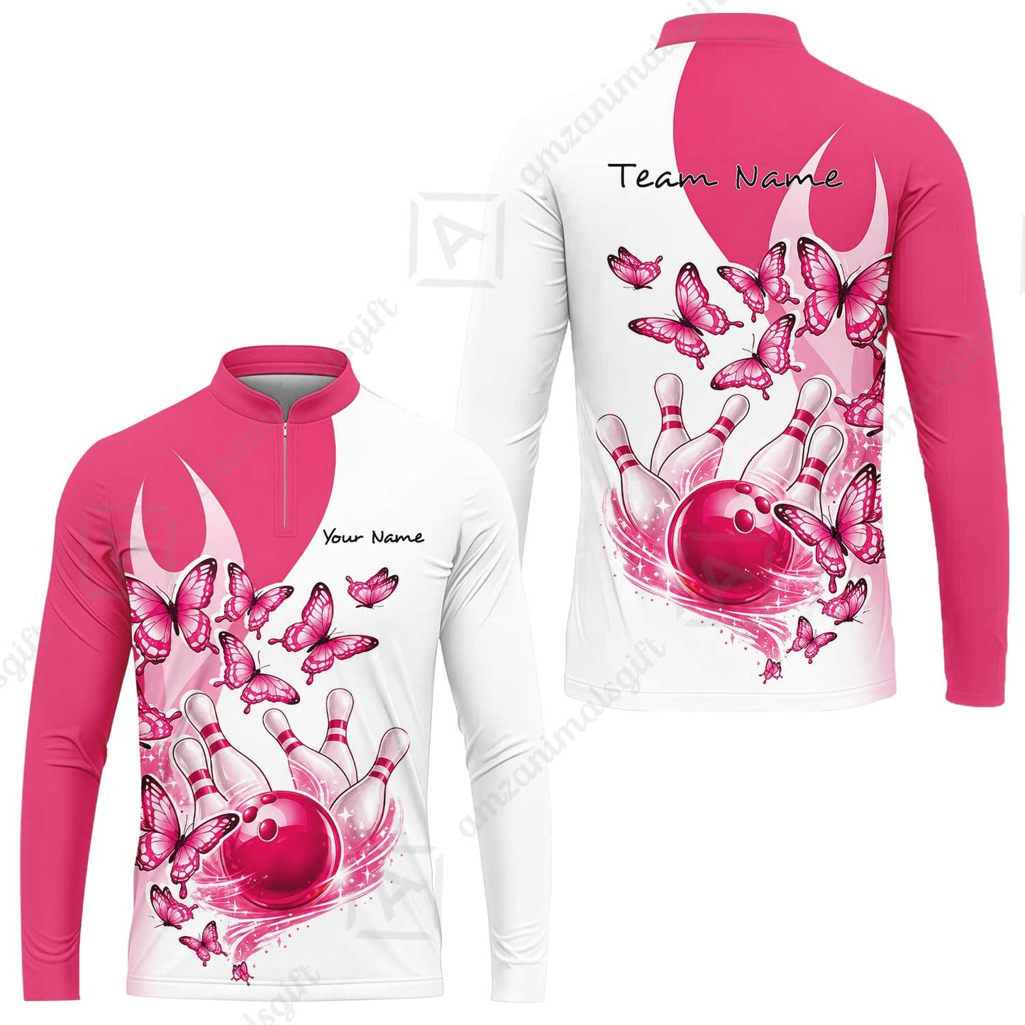 Custom Bowling Jersey Polo Shirt, Butterfly Strike, Personalized Name & Team Name