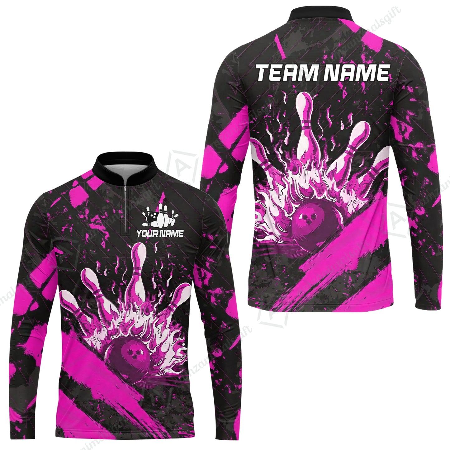 Customized Bowling Unisex Polo Shirt, Bowling And Pins Grunge Flame, Bowling Uniform - Personalized Name And Team Name