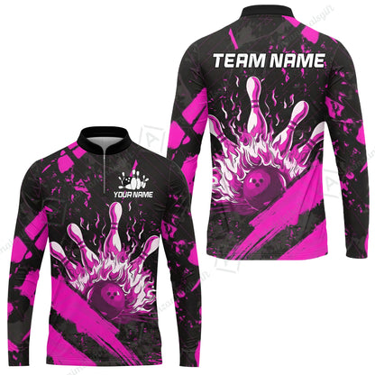 Customized Bowling Unisex Polo Shirt, Bowling And Pins Grunge Flame, Bowling Uniform - Personalized Name And Team Name