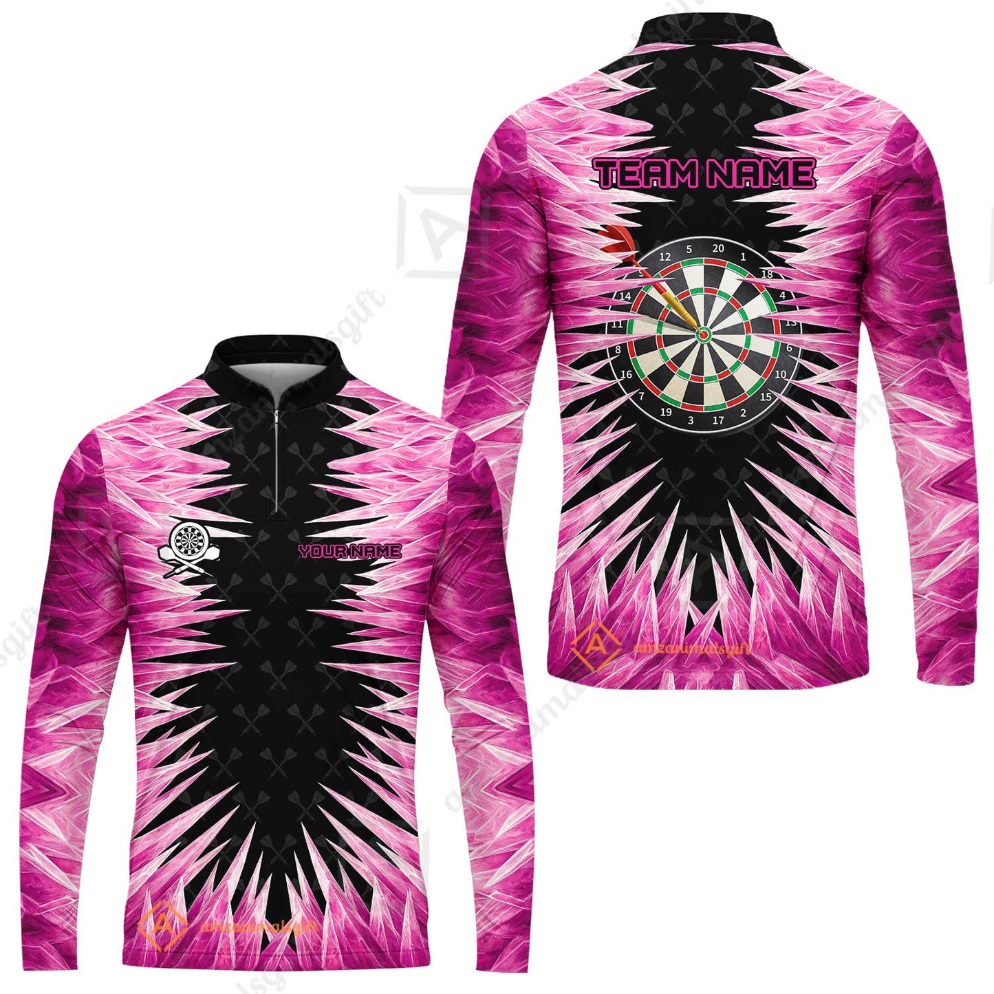 Customized Darts Long Sleeve Jersey, Darts Dartboard Ice And Fire Multicolor Custom Darts Long Sleeve Jersey Team Jersey For Darts Players