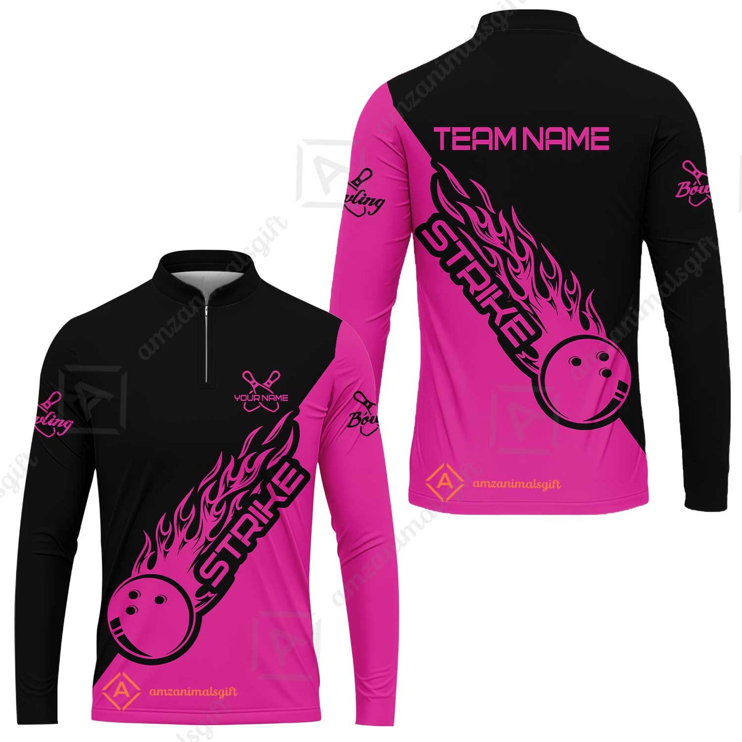 Customized Bowling Team Shirt, Bowling Strike Black And Pink Uniform Shirt, Perfect outfit For Bowlers, Bowling Team