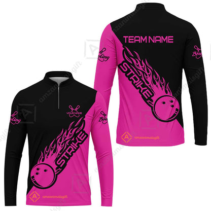 Customized Bowling Team Shirt, Bowling Strike Black And Pink Uniform Shirt, Perfect outfit For Bowlers, Bowling Team