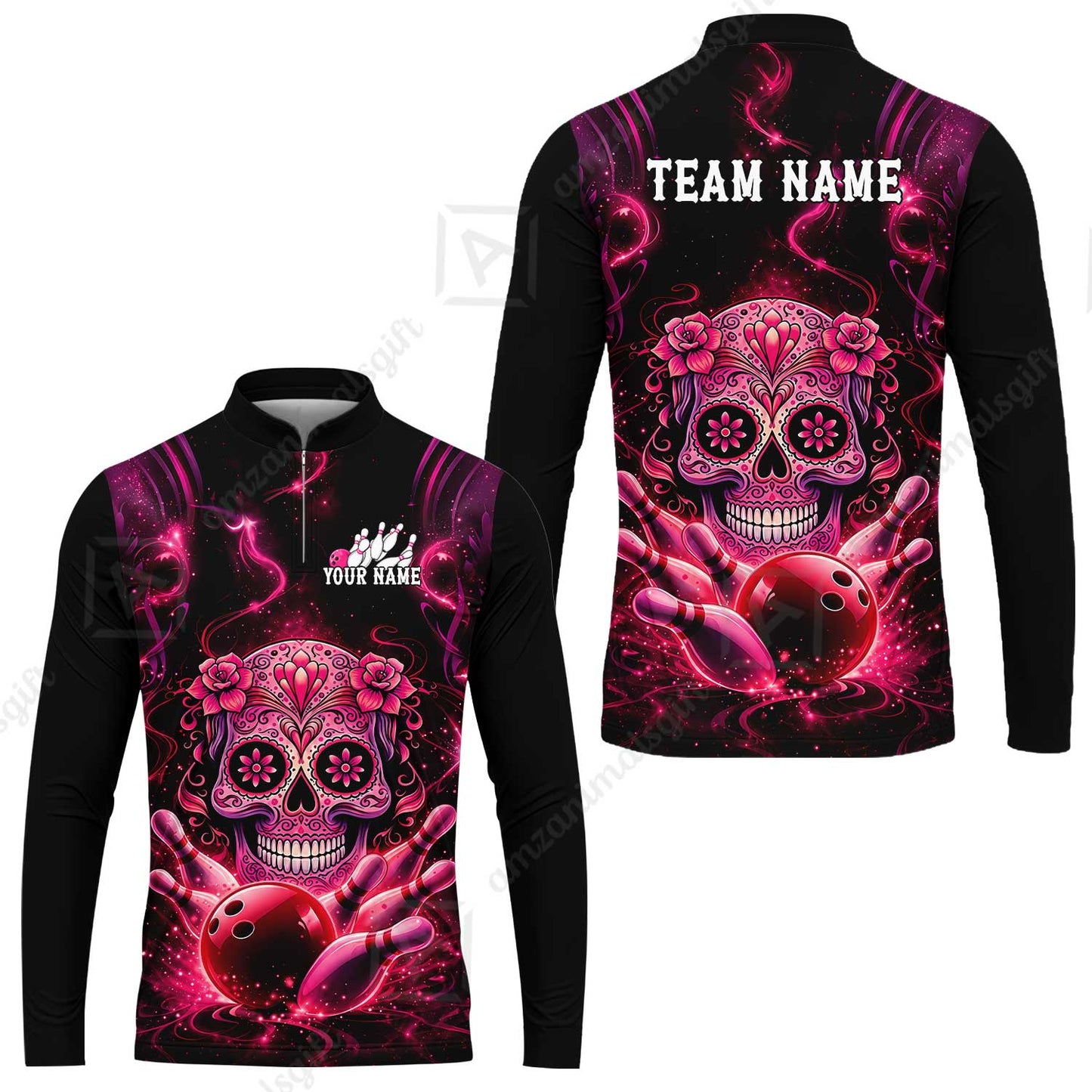 Customized Darts Team Jersey, Sugar Skull Bowler, Personalized Polo Shirt For Players With Name & Team Name
