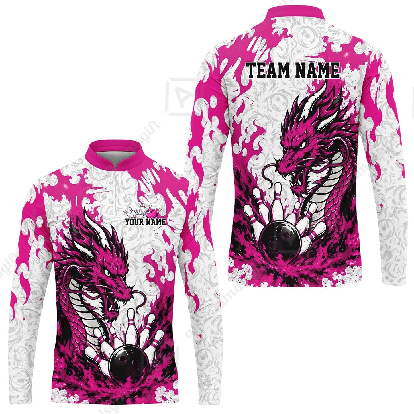 Custom Bowling Jersey Polo Shirt, Fierce Crimson Fire Dragon Strike, Custom Bowling Jersey Team Shirt For Players With Name and Team Name