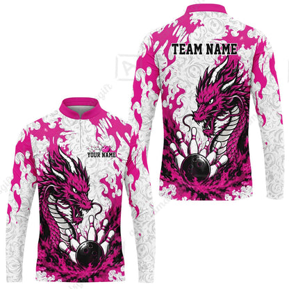 Custom Bowling Jersey Polo Shirt, Fierce Crimson Fire Dragon Strike, Custom Bowling Jersey Team Shirt For Players With Name and Team Name