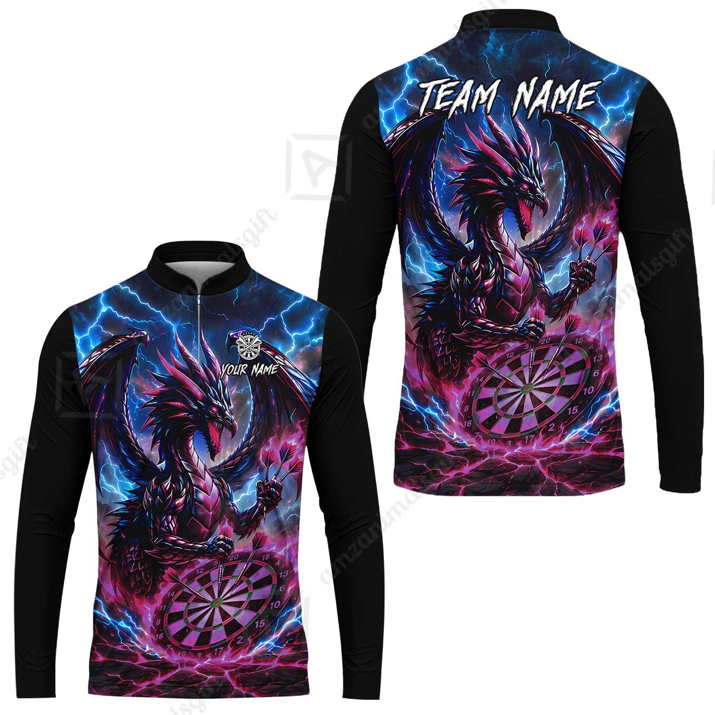 Custom Darts Jersey Polo Shirt, Dragon Fire Darts, Custom Dart Jersey Team Shirt For Players With Name & Team Name