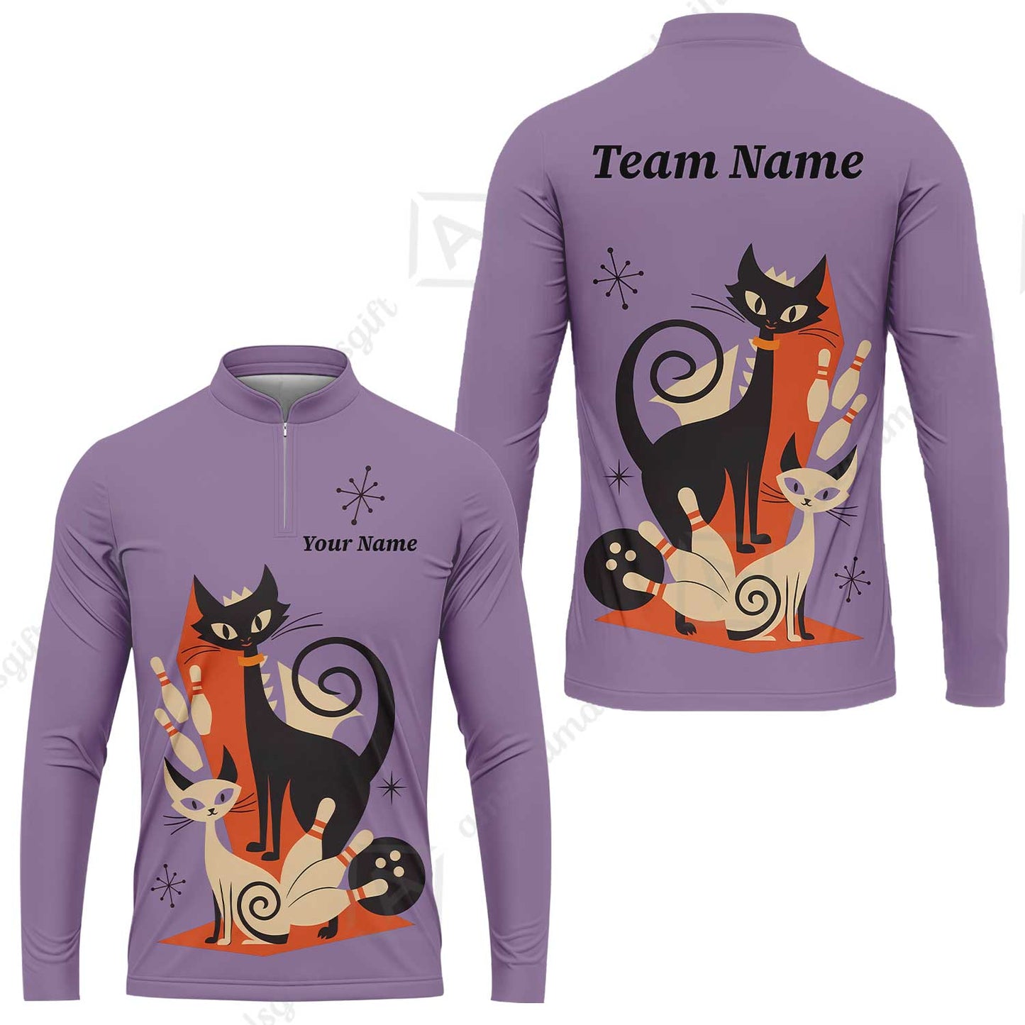 Custom Bowling Jersey Polo Shirt, Retro Cats, Custom Bowling Jersey Team Shirt For Players With Name & Team Name