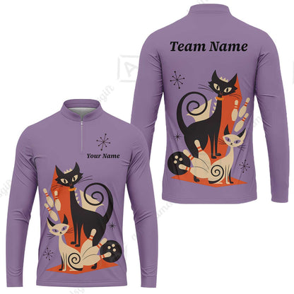 Custom Bowling Jersey Polo Shirt, Retro Cats, Custom Bowling Jersey Team Shirt For Players With Name & Team Name