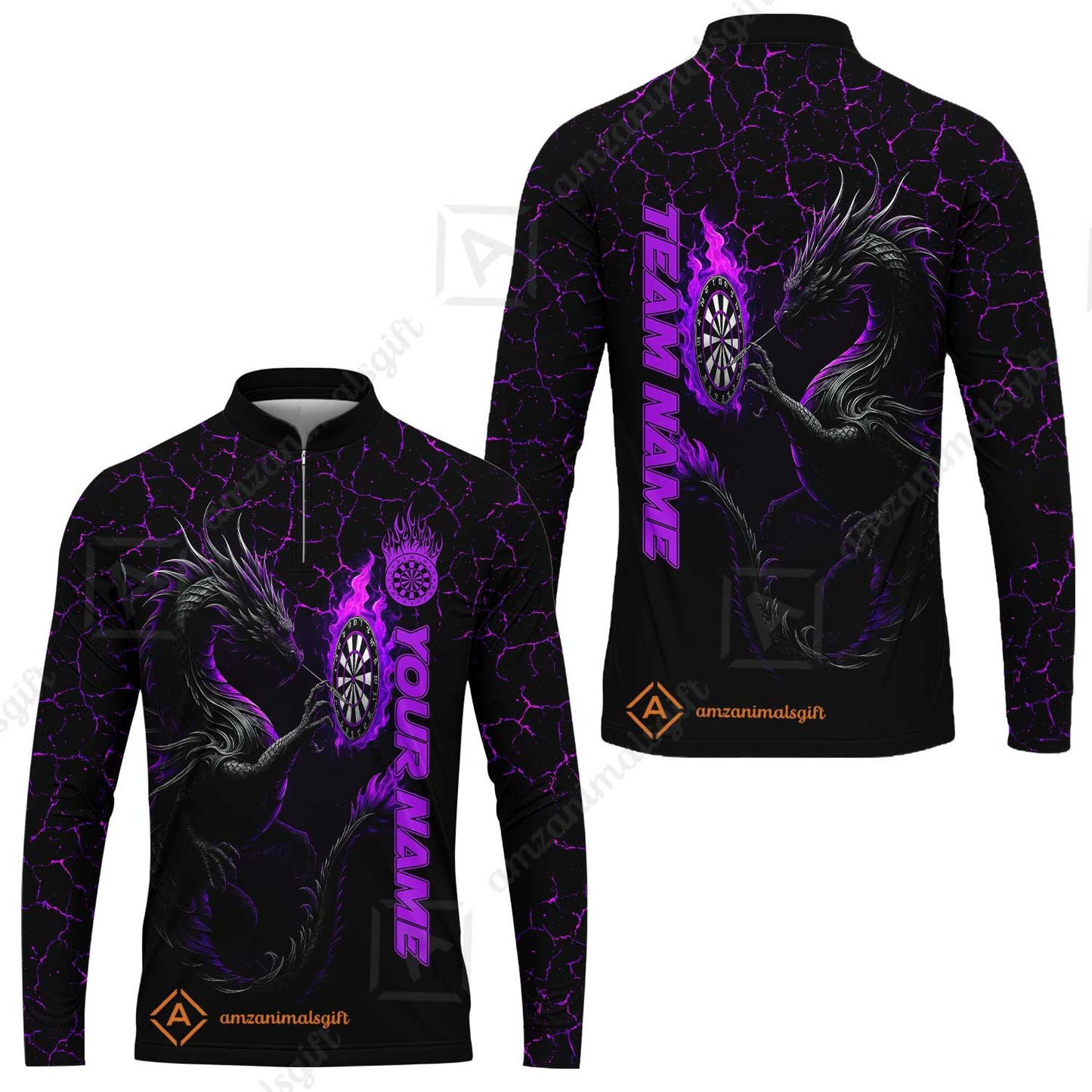 Customized Darts Long Sleeve Jersey, Big Dragon Dartboard Flame Darts Team Style Long Sleeve Jersey for Players, Jersey for Darts Players