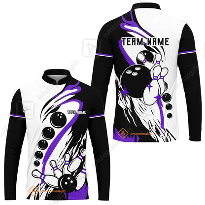 Custom Purple Turquoise Retro Bowling League Jersey, Custom Bowling Team Jerseys Polo Shirts, Custom Bowling Uniforms Jerseys