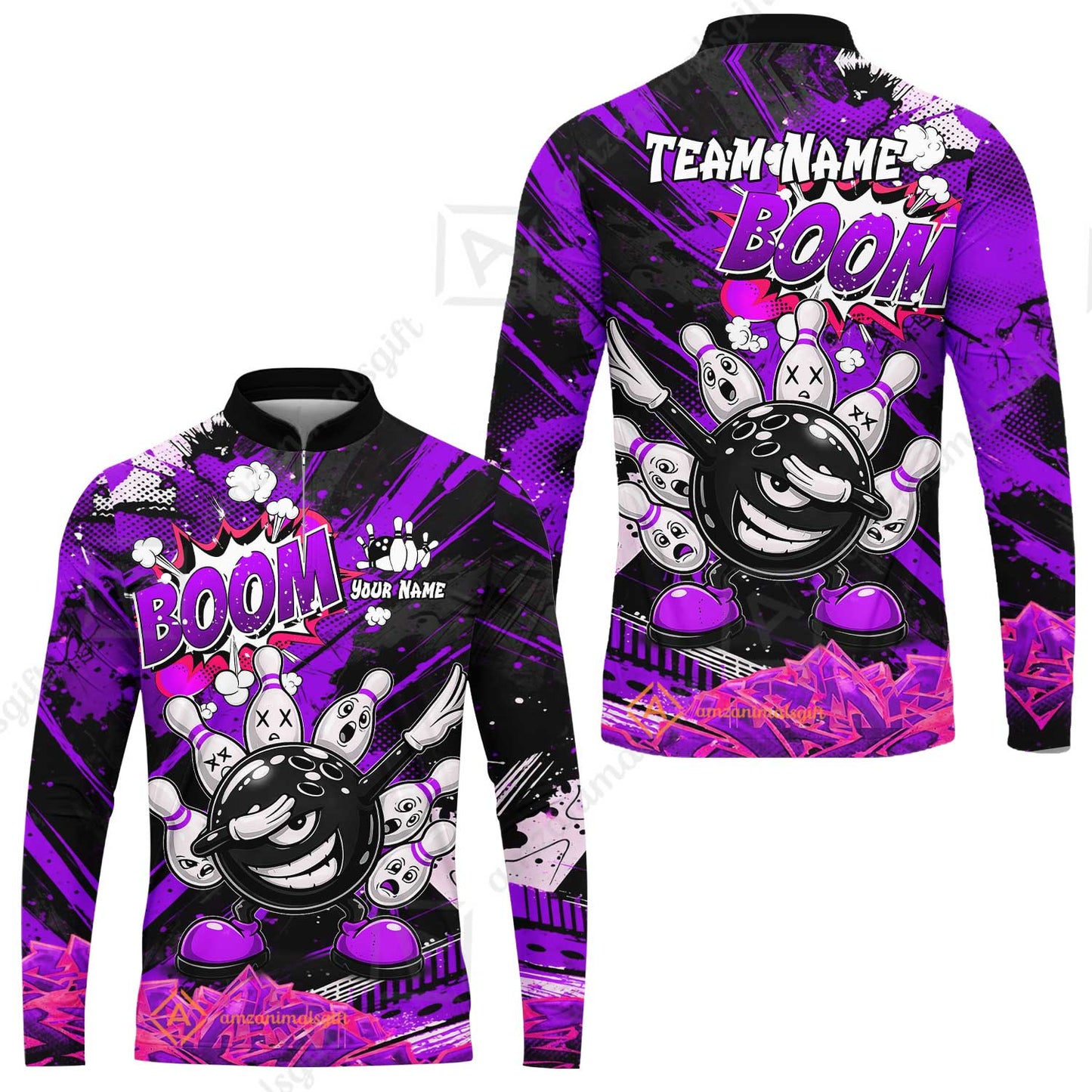 Customized Bowling Unisex Polo Shirt, Boom Bowling Angry Ball Screaming Pins, Personalized Name And Team Name For Bowlers