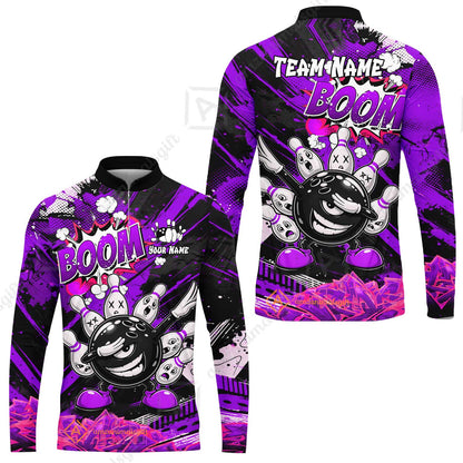 Customized Bowling Unisex Polo Shirt, Boom Bowling Angry Ball Screaming Pins, Personalized Name And Team Name For Bowlers