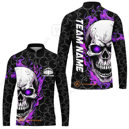 Personalized Bowling Unisex Polo Shirt, Green Flaming Skull Shirt For For Team Men Women Bowlers