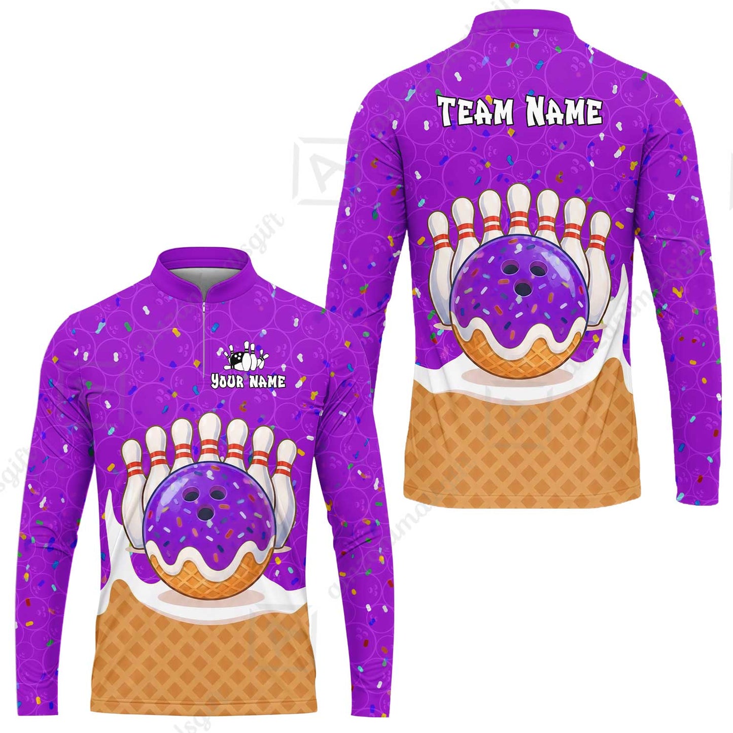 Custom Bowling Jersey Polo Shirt, Bowling Sprinkles Ice Cream Cone, Personalized Name & Team Name
