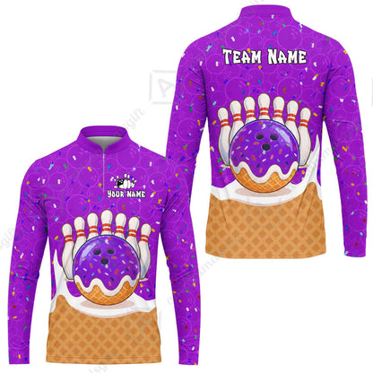 Custom Bowling Jersey Polo Shirt, Bowling Sprinkles Ice Cream Cone, Personalized Name & Team Name