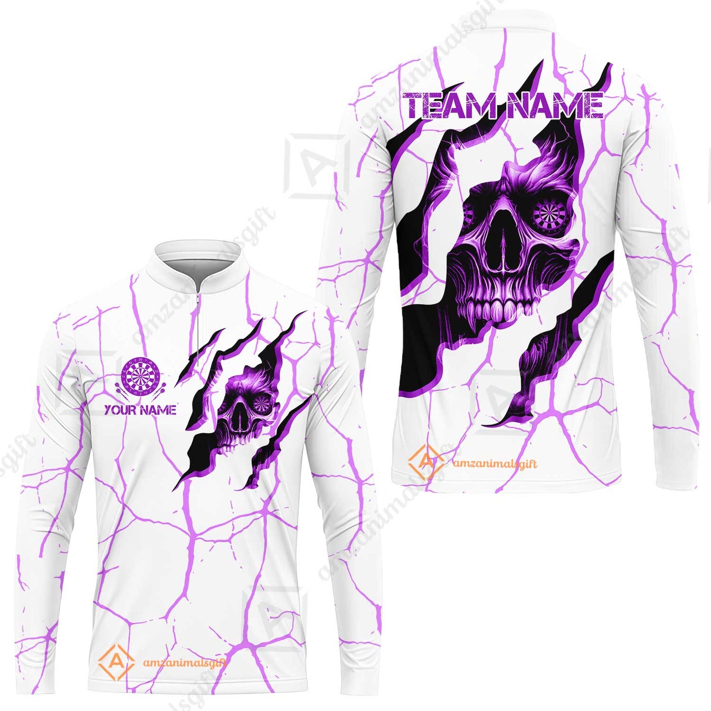 Customized Darts Long Sleeve Jersey, Torn-Up Skull Dartboard Eyes Darts Team Style Long Sleeve Jersey for Players, Jersey for Darts Players