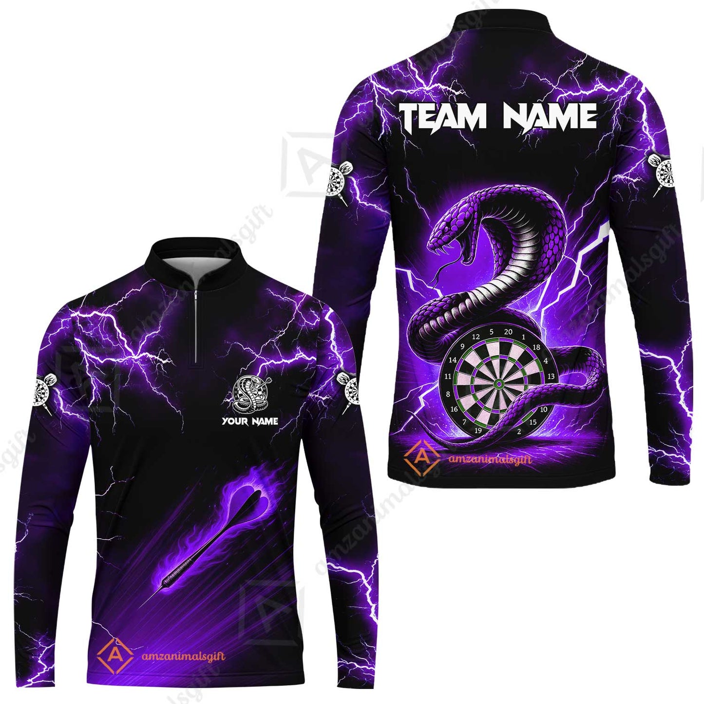 Customized Darts Long Sleeve Jersey, Darts Thunder Lightning Custom Cobra Snake Men Dart Multicolor Jersey For Darts Player