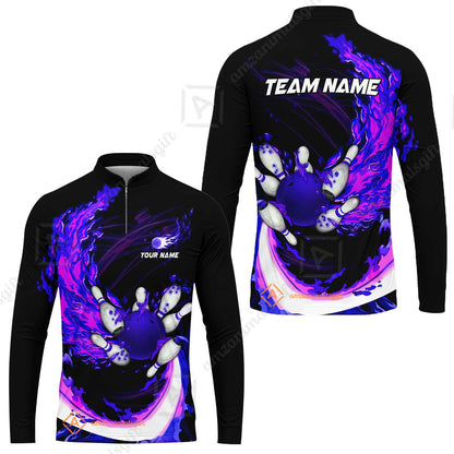 Customized Bowling Polo Team Jerseys, Breath Of Fire Bowling And Pins Multicolor Option Customized Name And Team Name For Bowling Team