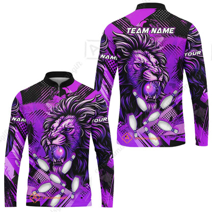 Custom Bowling Team Jerseys Shirts, Bowling uniforms Ball & Pins Lion Pattern Personalized Name And Team Name