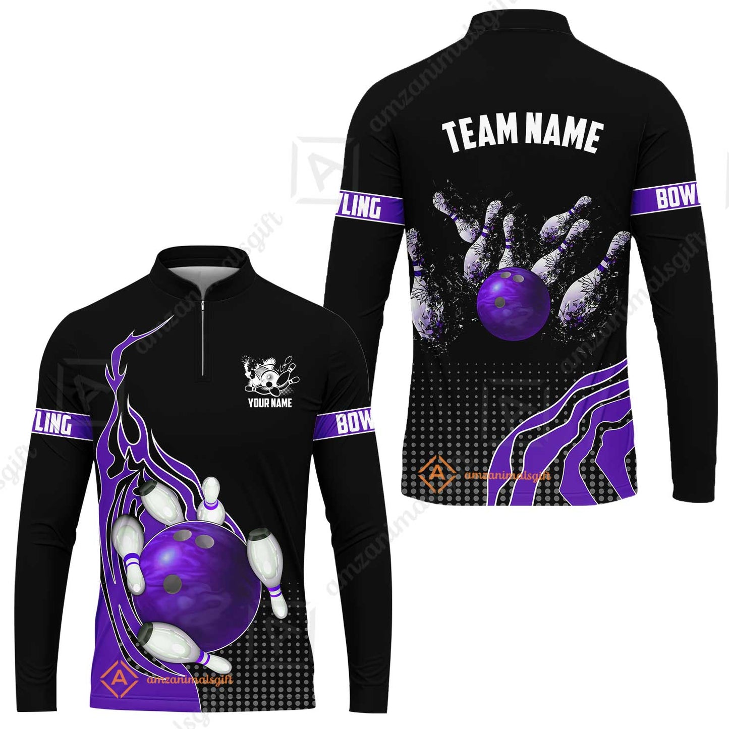 Customized Bowling Unisex Polo Shirt, Bowling And Breaking Pins Multicolor Option Customized Name And Team Name Polo Jerseys Shirts