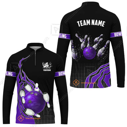 Customized Bowling Unisex Polo Shirt, Bowling And Breaking Pins Multicolor Option Customized Name And Team Name Polo Jerseys Shirts