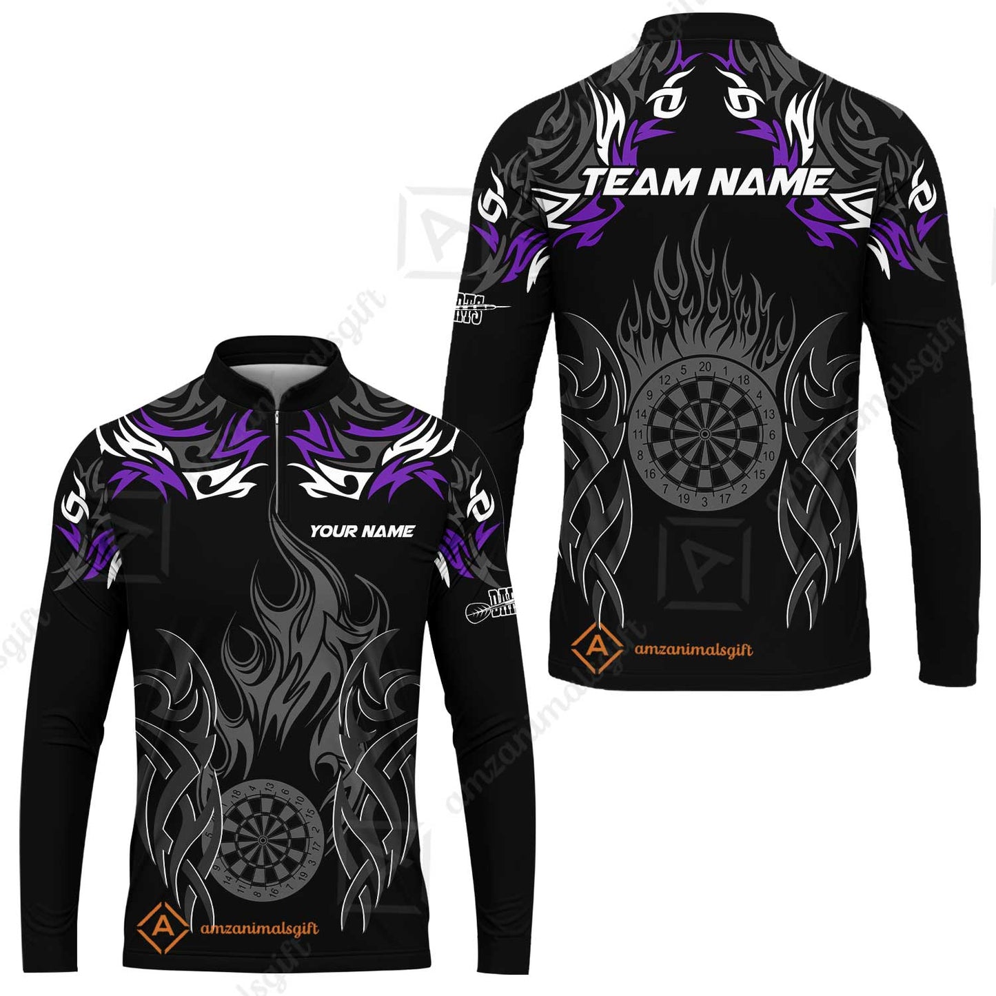 Customized Darts Long Sleeve Jersey, Dartboard Fire Flame Darts Team Style Long Sleeve Jersey for Players, Jersey for Darts Players