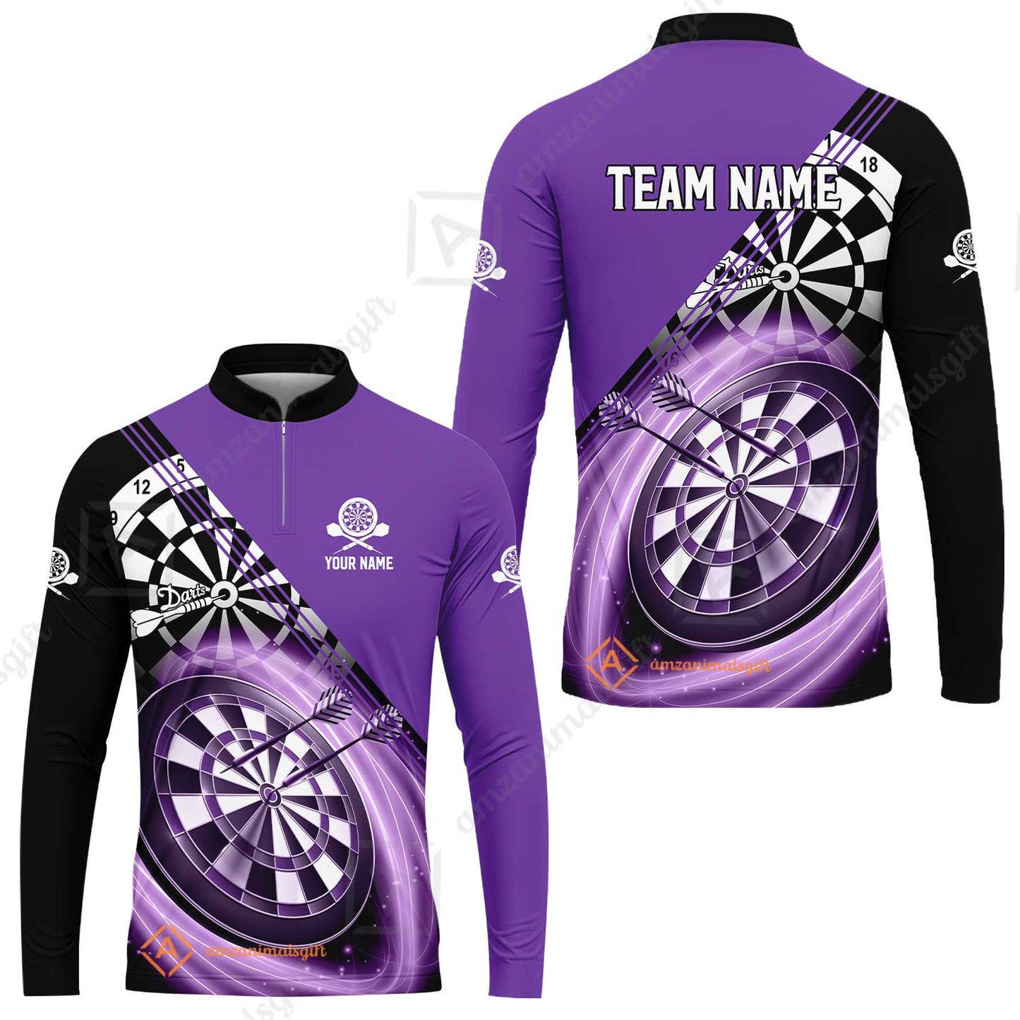 Custom Tailored Darts Team Jersey Polo Quarter-Zip Shirts, Customized Name Team Name Darts Team Jerseys Uniform