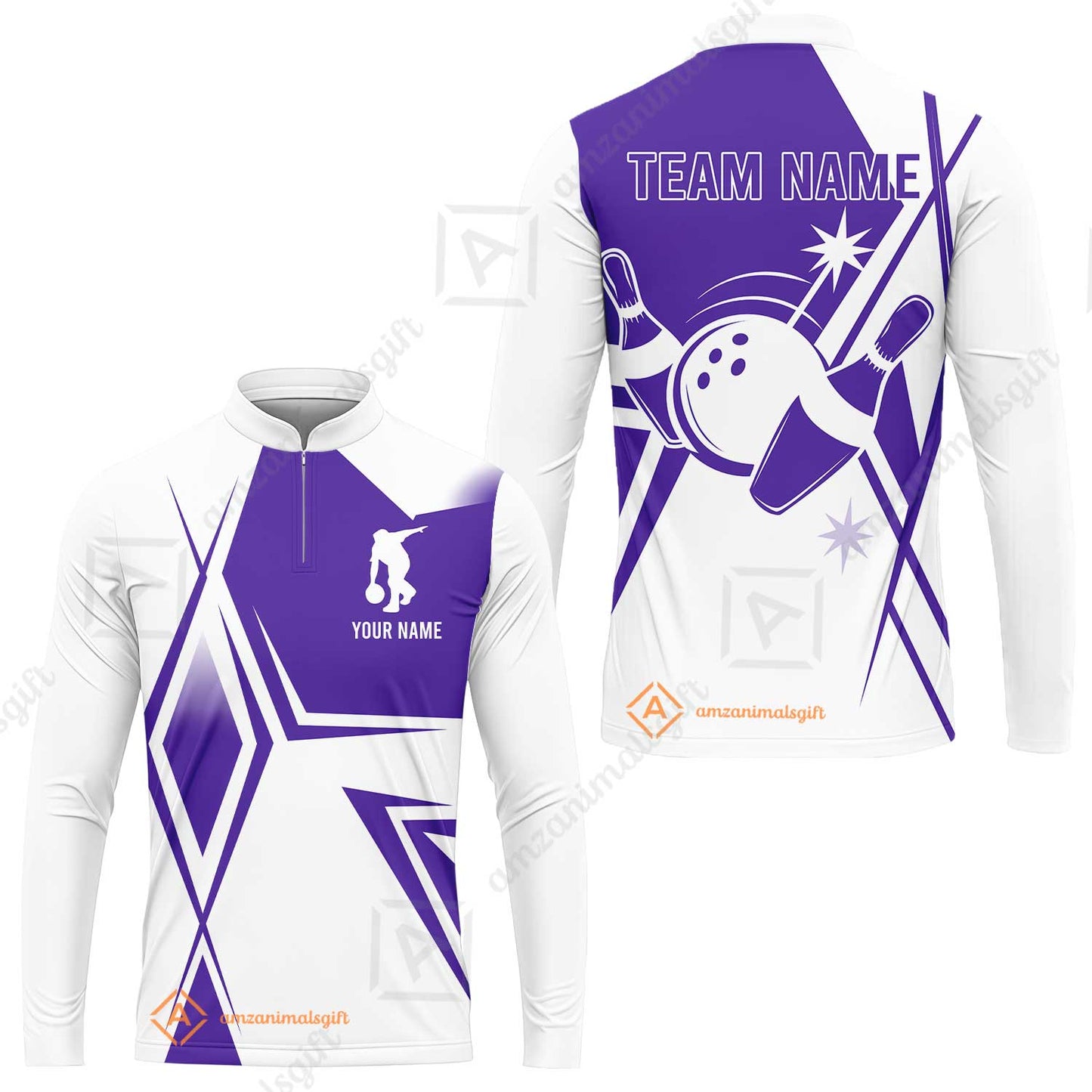 Custom Bowling Team Jersey, Bowling Player Jersey Multicolor Polo Quarter-Zip Shirts, Custom Bowling Uniforms Jerseys, Custom Name And Team Name